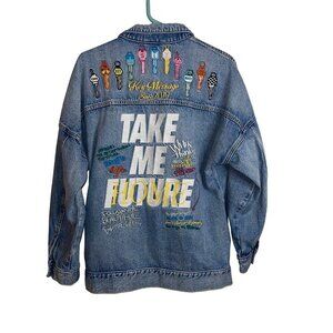 Sly Jeans Vintage Mens Jacket One Size Blue Denim Future Theme Embroidered